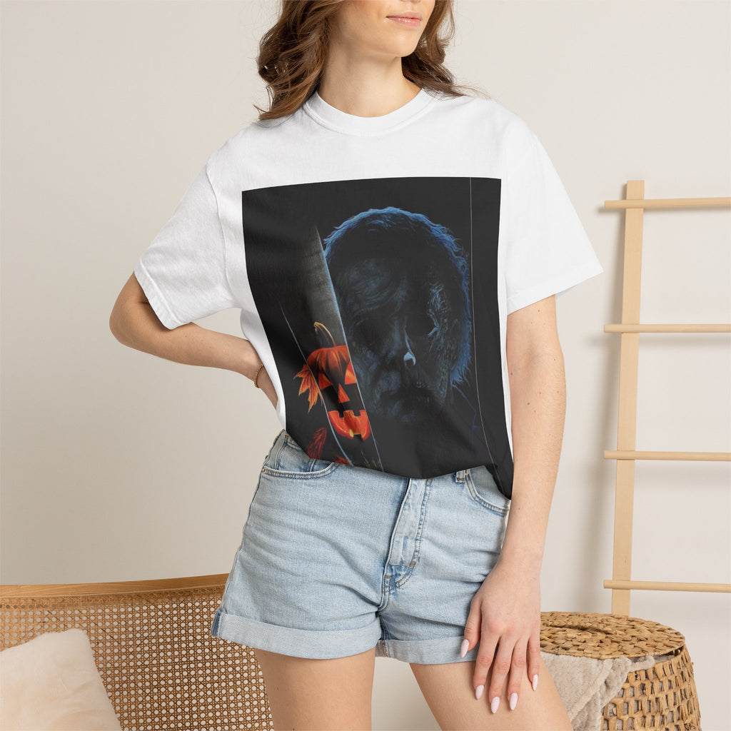 T-Shirt — Halloween Split-Face Pumpkin & Michael Myers Horror Graphic