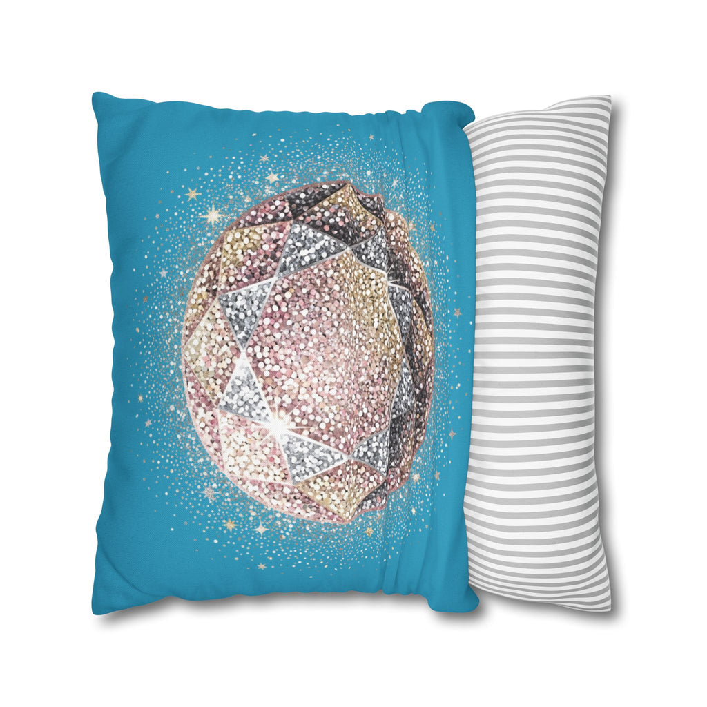 Glittery Turquoise Spun Polyester Square Pillowcase