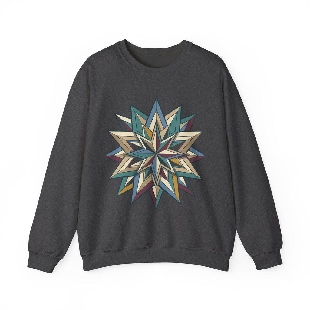 Crewneck Sweatshirt — Geometric Starburst Mandala Design