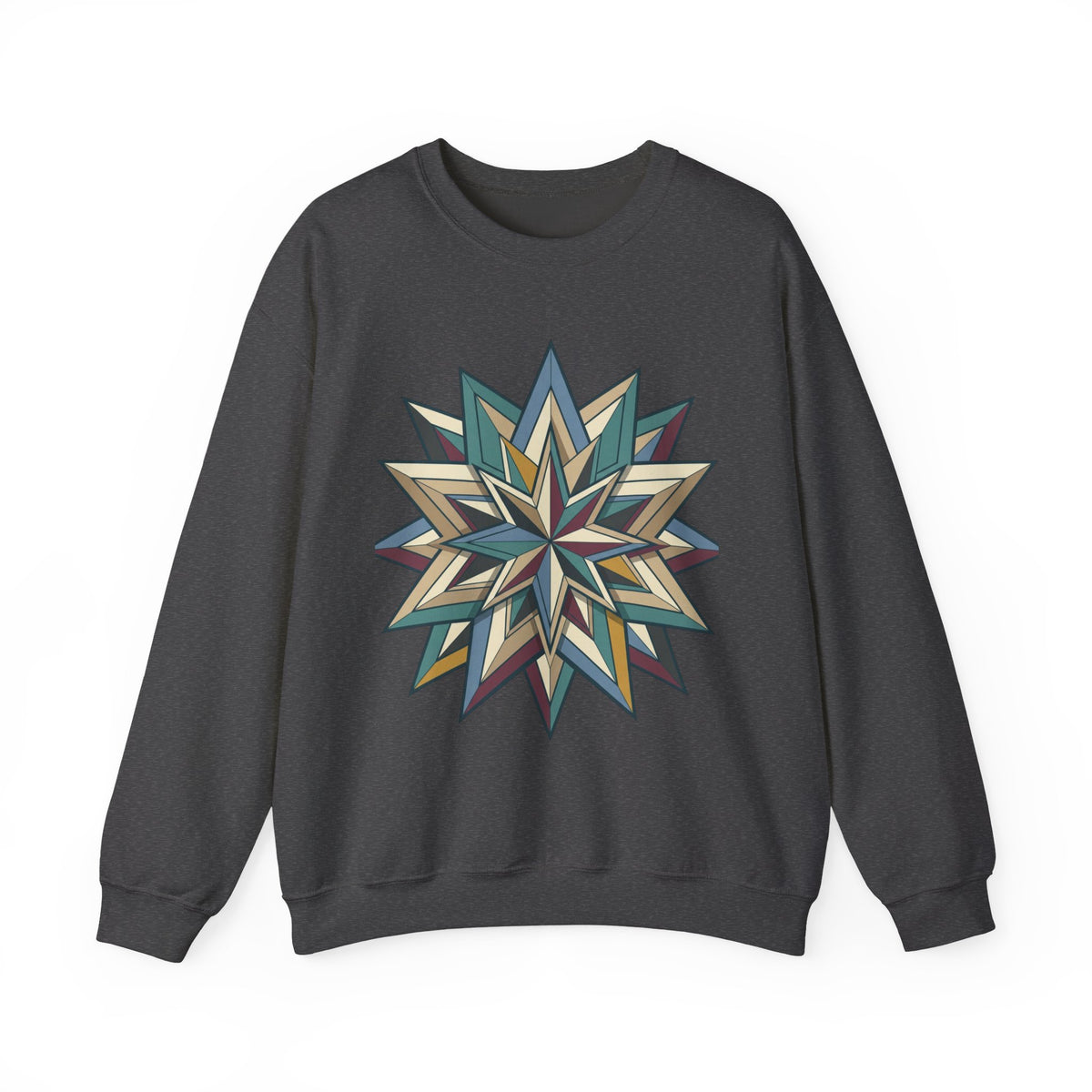 Crewneck Sweatshirt — Geometric Starburst Mandala Design
