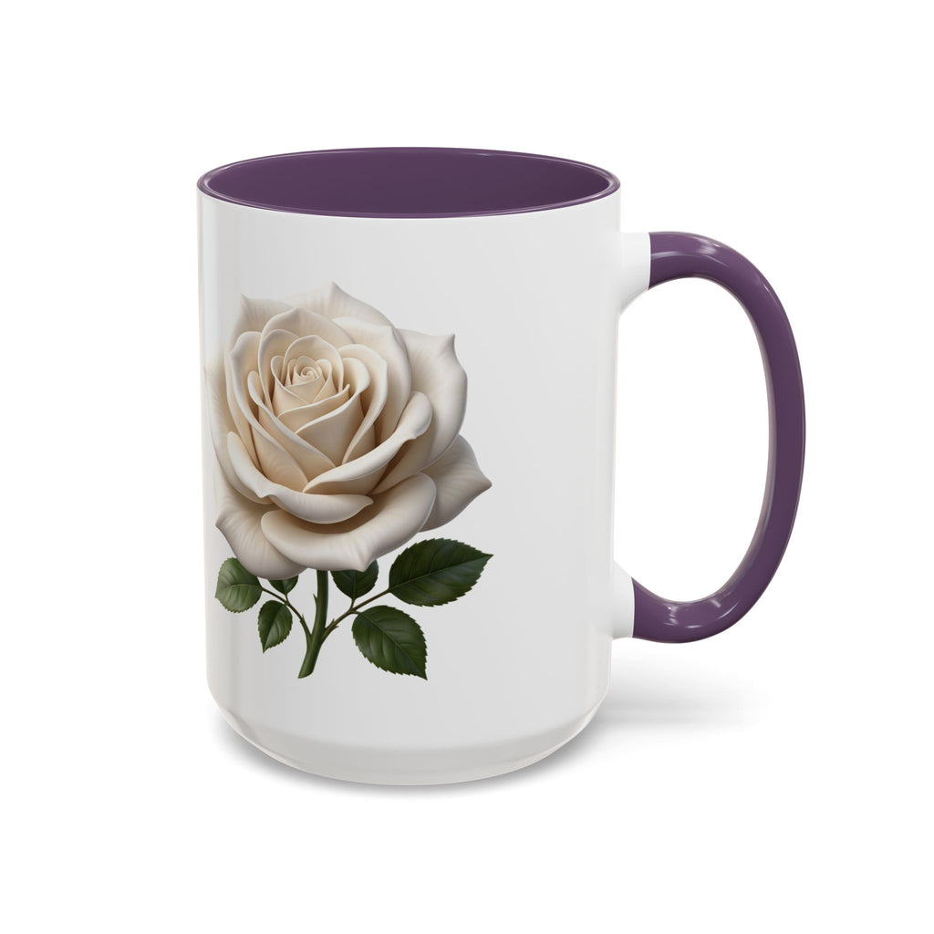 White Rose Accent Coffee Mug — Elegant Floral 11/15oz Ceramic