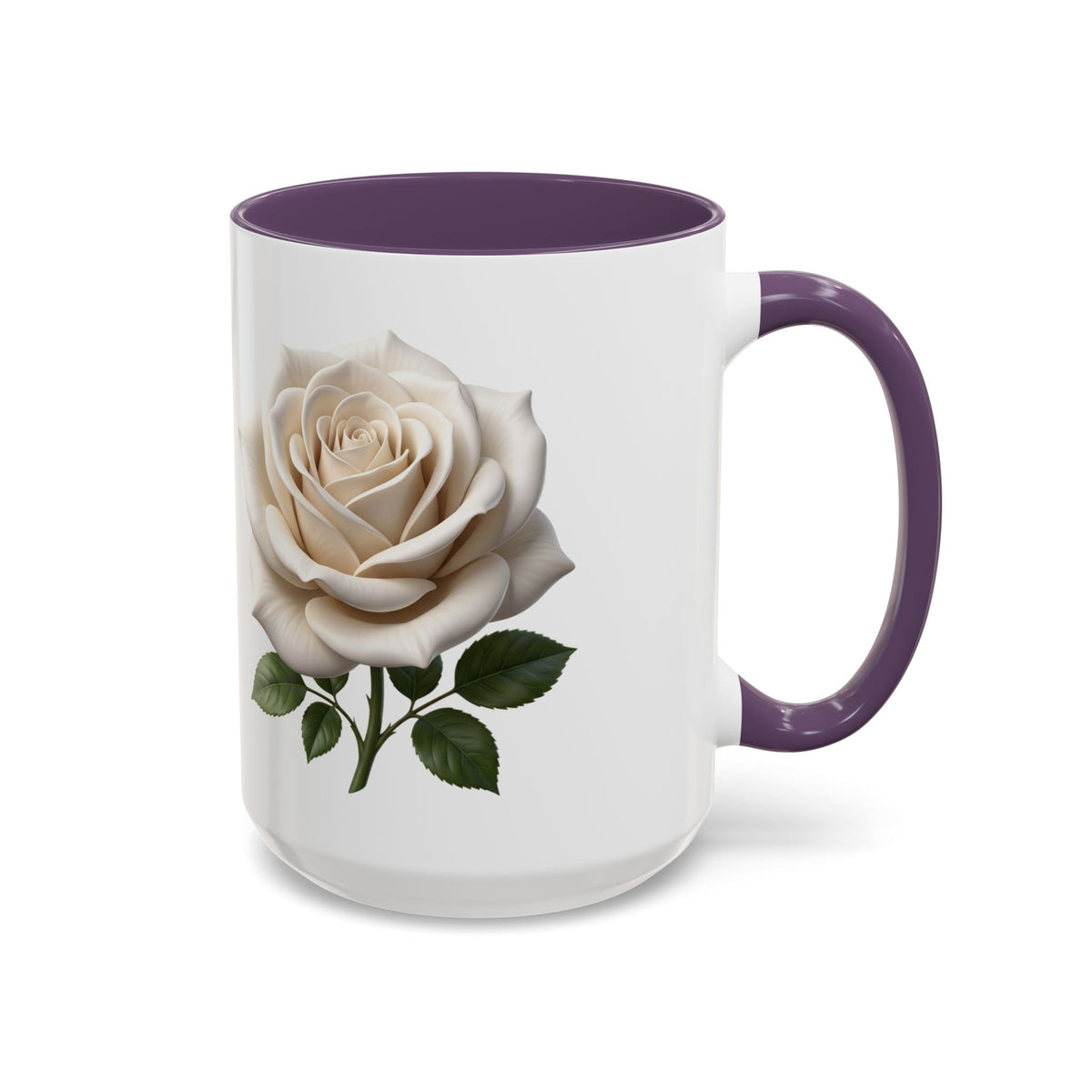 White Rose Accent Coffee Mug — Elegant Floral 11/15oz Ceramic
