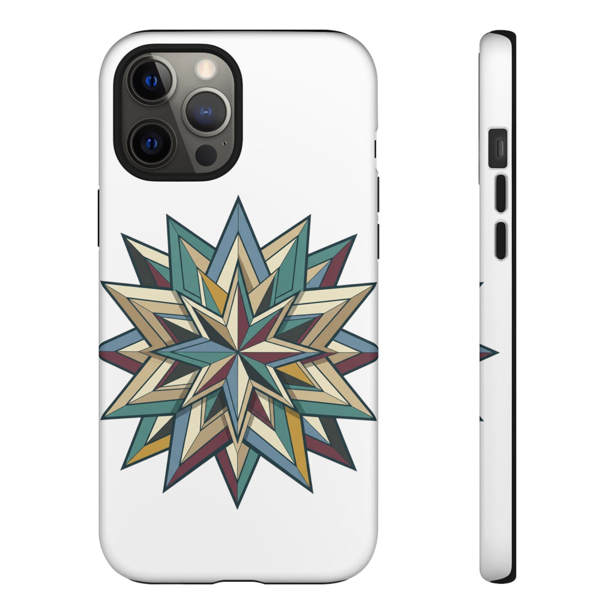 Geometric Star Phone Case — Teal & Earthtone Mandala Design