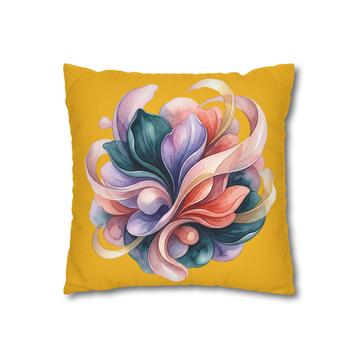 Floral Swirl Decorative Pillowcase — Vibrant Yellow Abstract Flower Accent