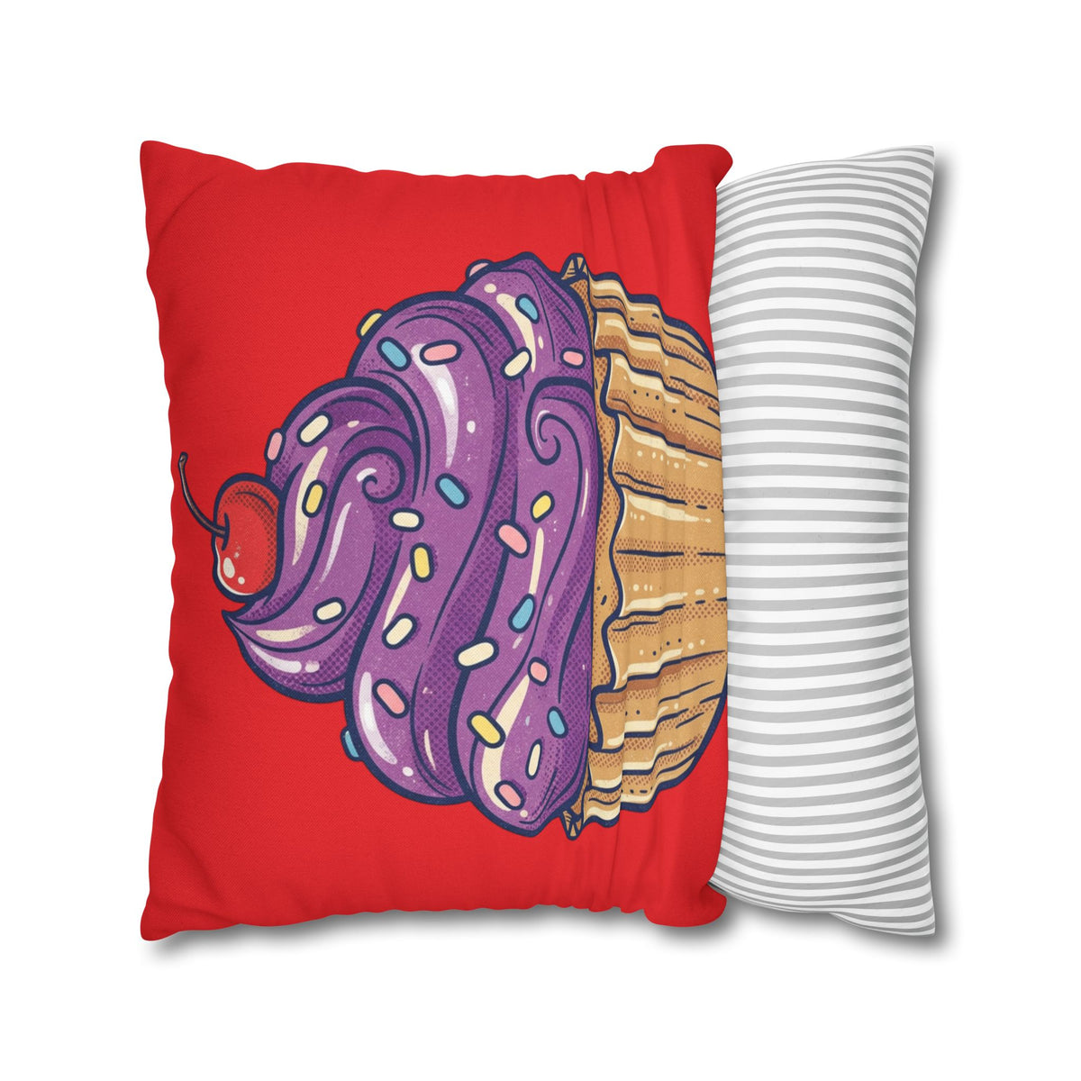 Cupcake Art Pillowcase — Purple Frosting Dessert Throw Pillow Cover- Red