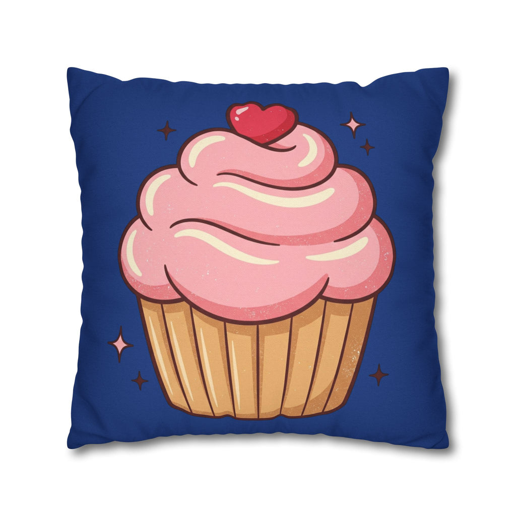 Pink Cupcake Spun Polyester Square Pillowcase- Navy