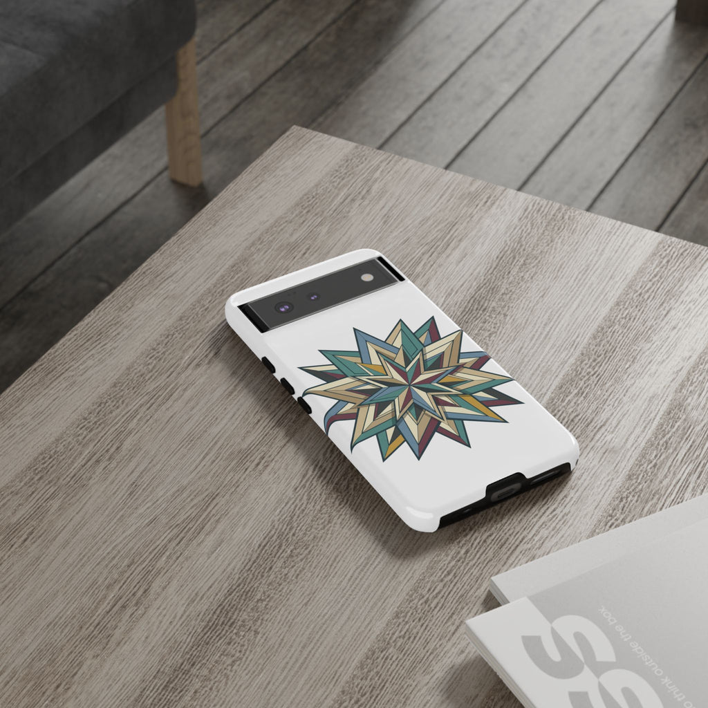 Geometric Star Phone Case — Teal & Earthtone Mandala Design