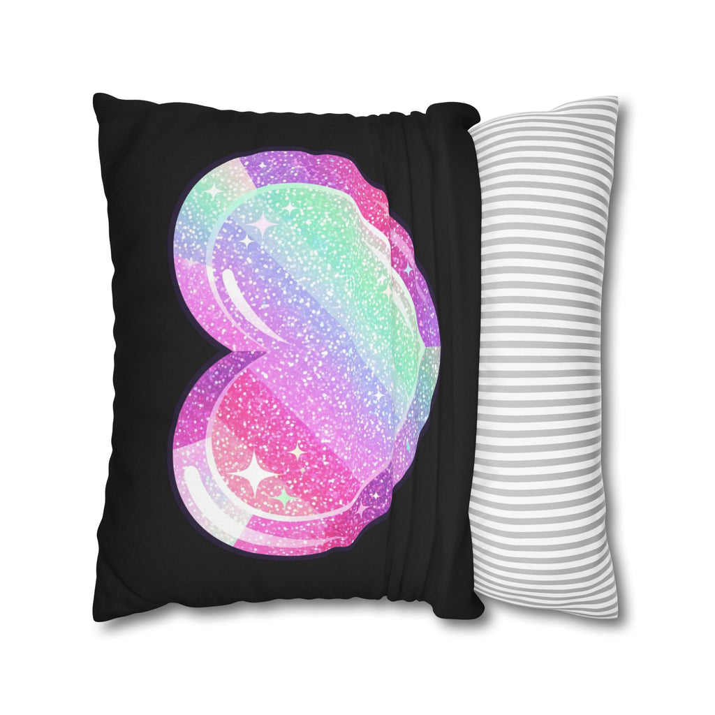 Pastel Glitter Heart Pillowcase Spun Polyester Square Pillowcase- Black