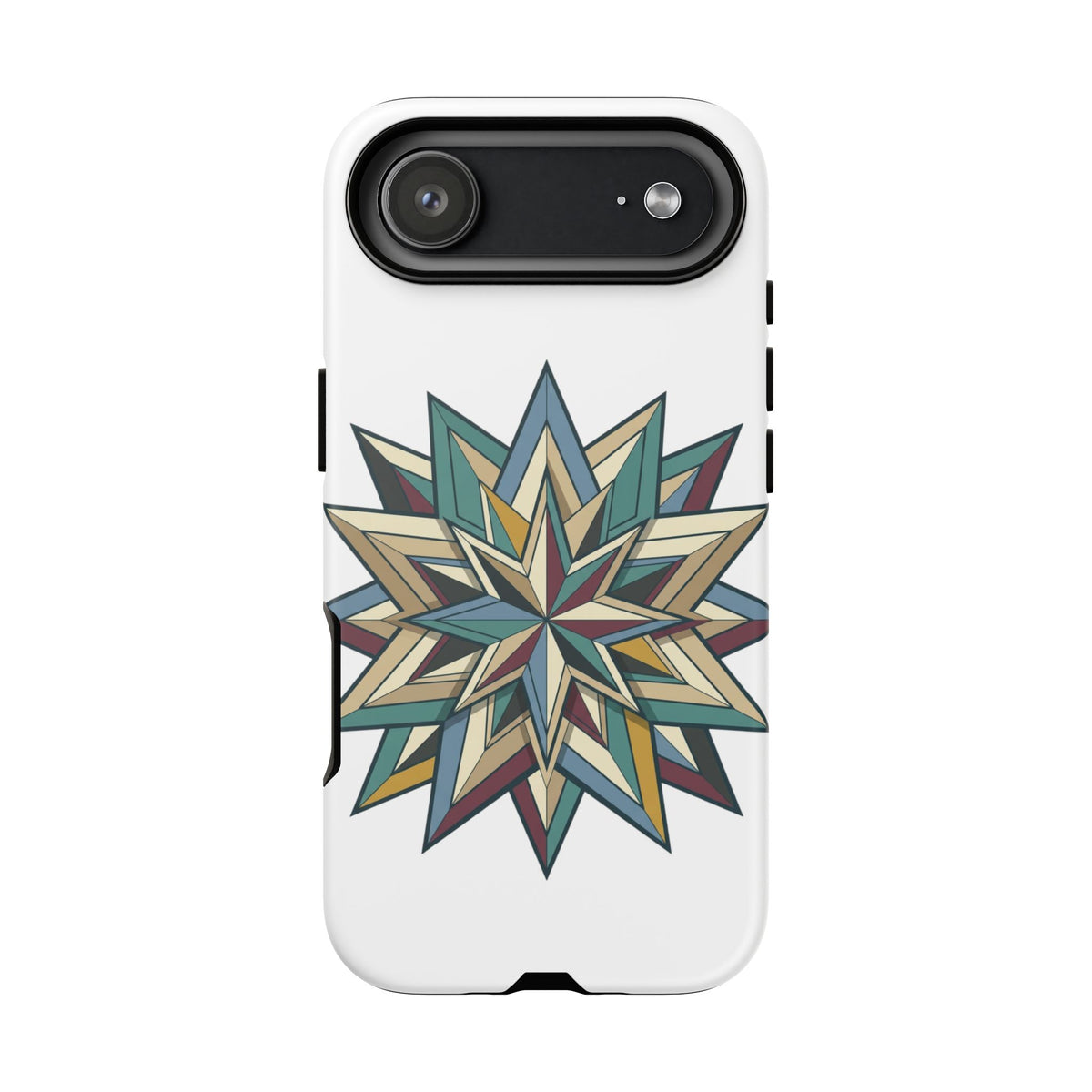 Geometric Star Phone Case — Teal & Earthtone Mandala Design