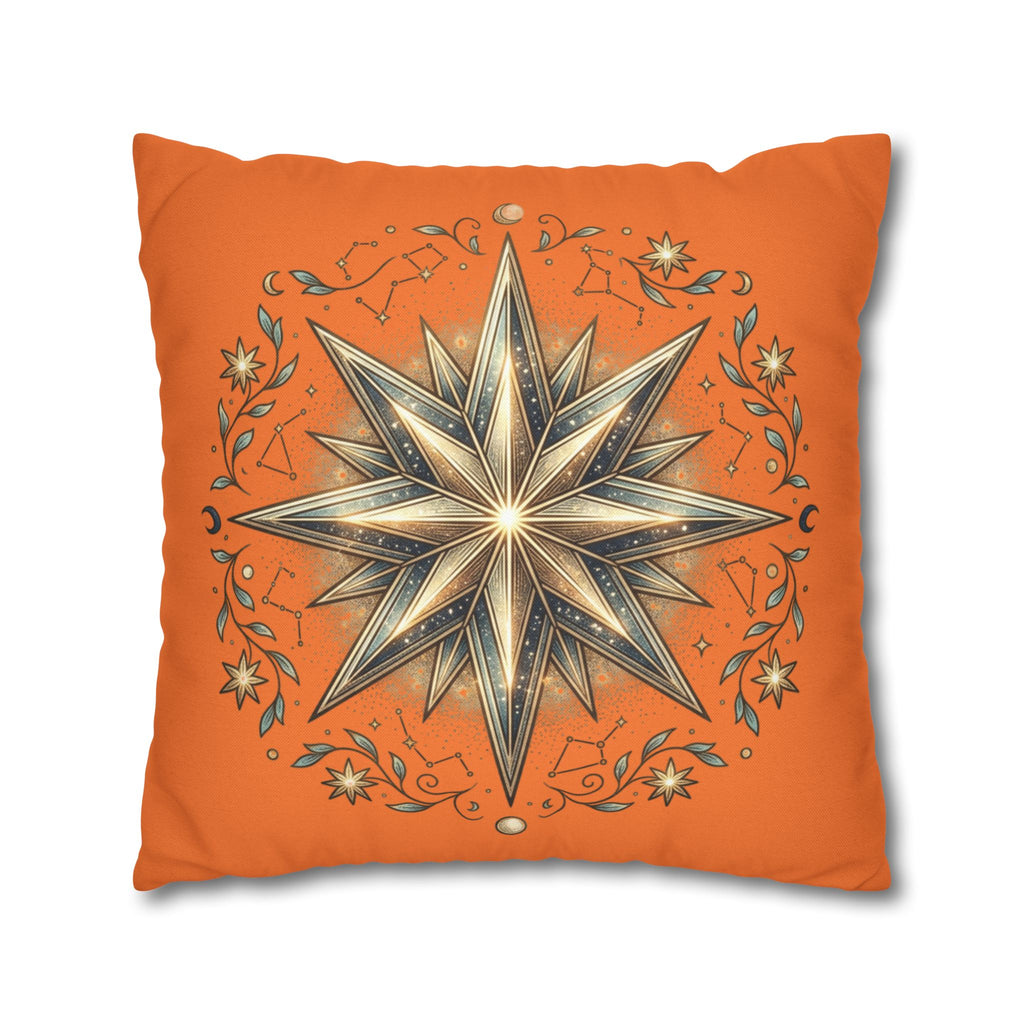 Star Print Orange Spun Polyester Square Pillowcase