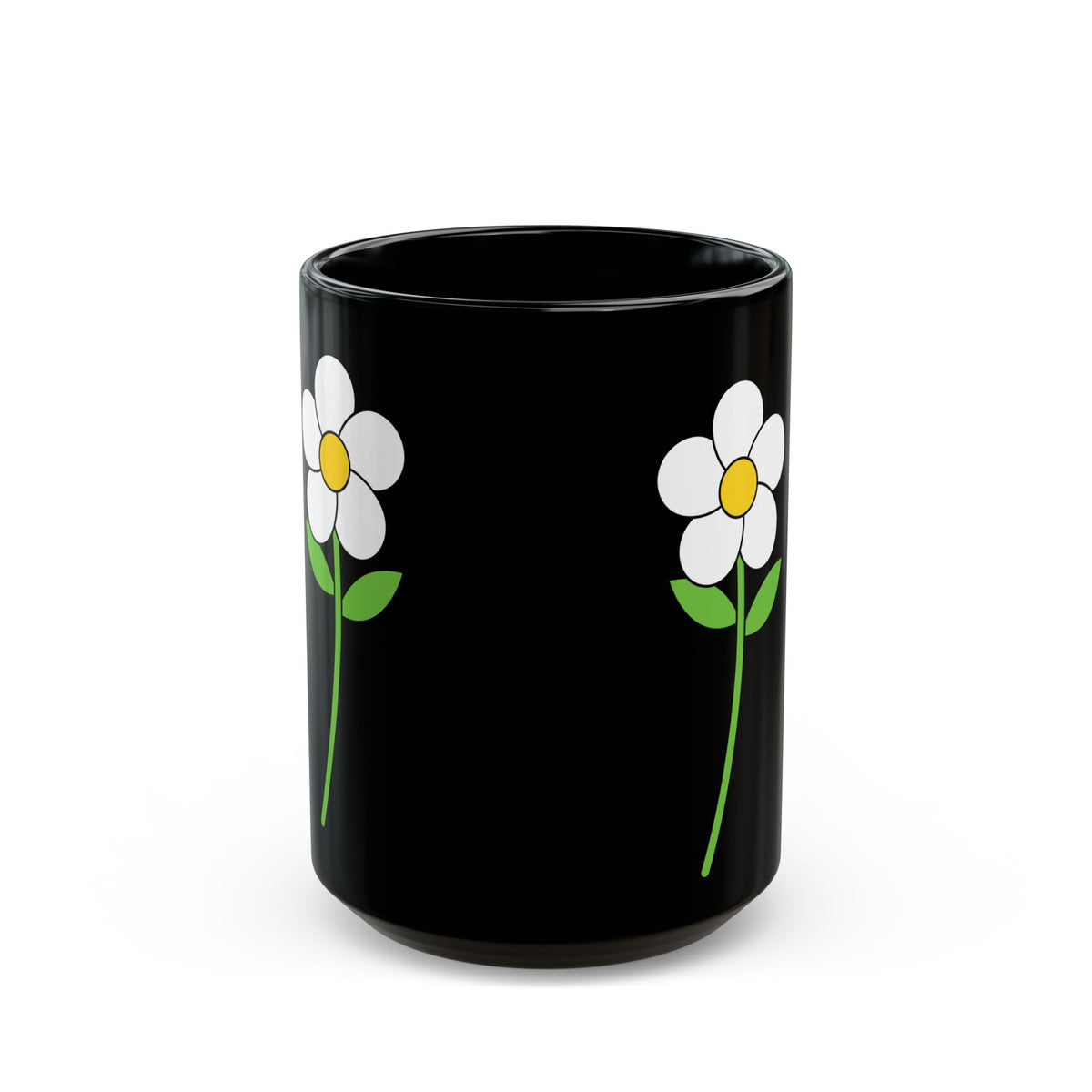 Black Daisy Mug — Cute Minimal Flower Coffee Cup (11oz & 15oz)