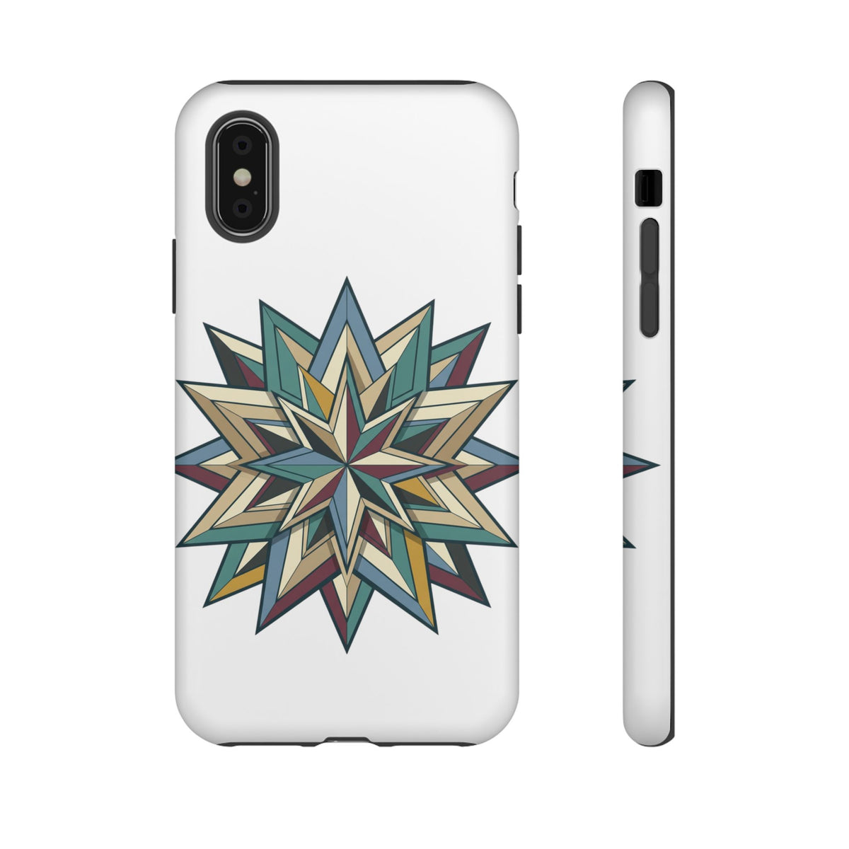 Geometric Star Phone Case — Teal & Earthtone Mandala Design