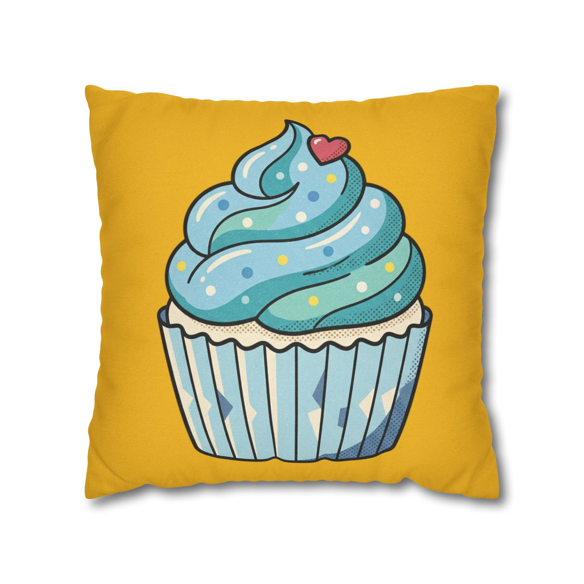 Cute Blue Cupcake Decorative Pillowcase — Whimsical Dessert Accent for Kids’ Rooms & Bakeries- Yellow