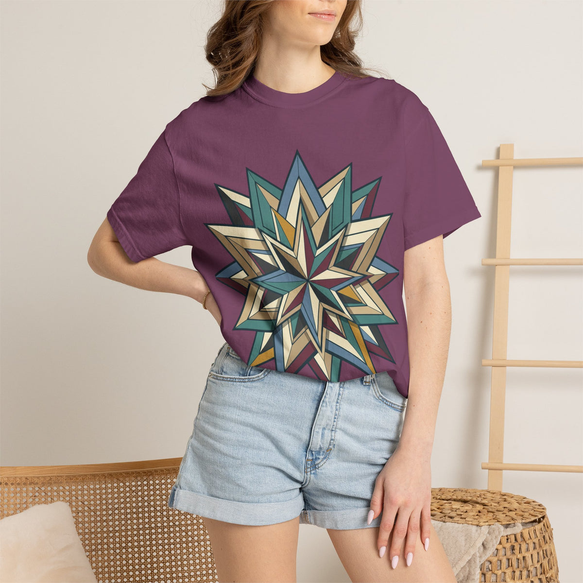 Geometric Starburst T-Shirt — Vintage Compass Rose Graphic Tee