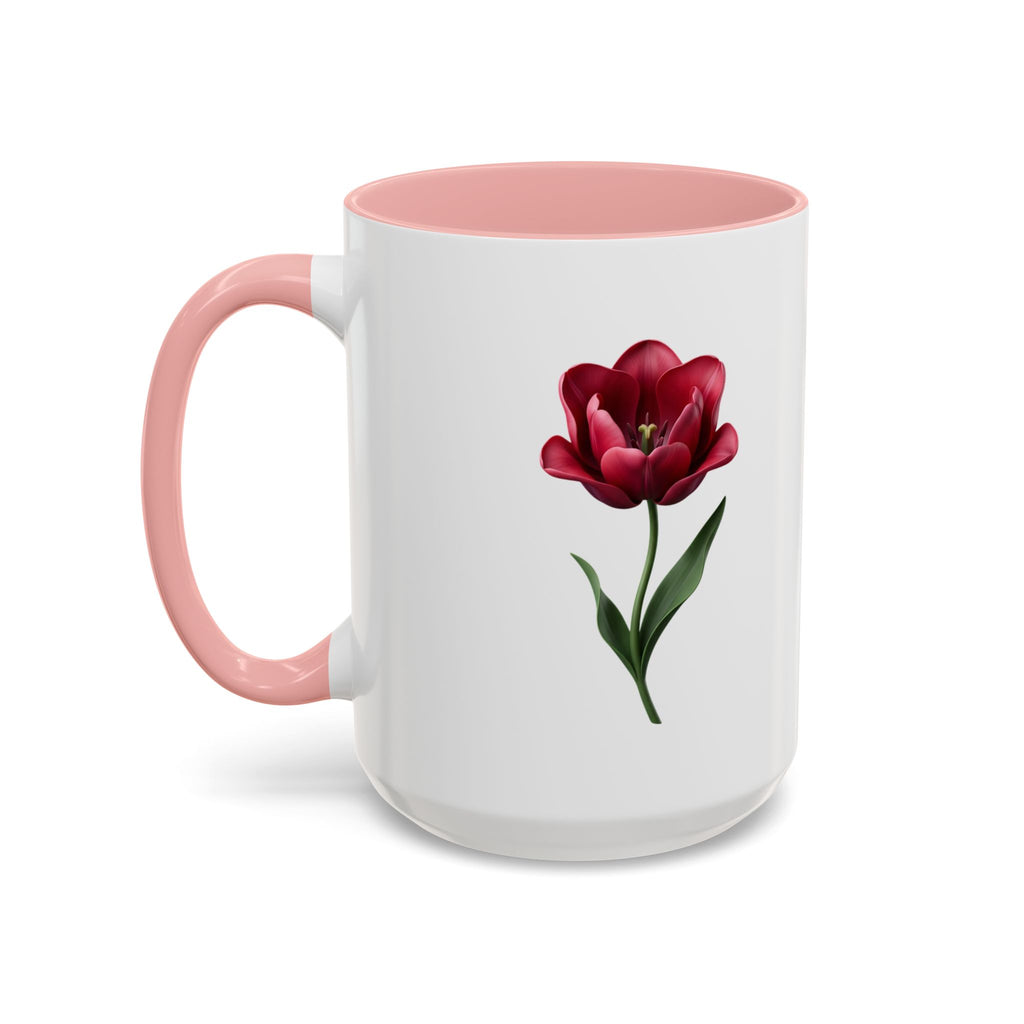 Red Tulip Accent Coffee Mug – Floral 11/15oz Ceramic Mug