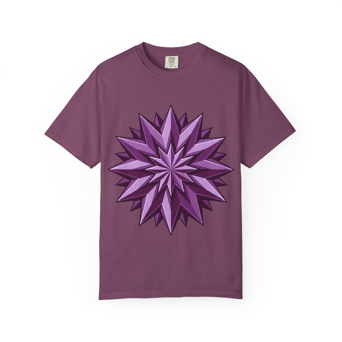 Purple Geometric Starburst T-Shirt — Bold 3D Floral Graphic Tee