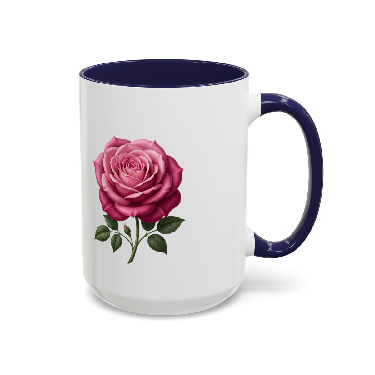 Pink Rose Accent Coffee Mug — Floral Tea & Coffee Cup (11/15 oz)