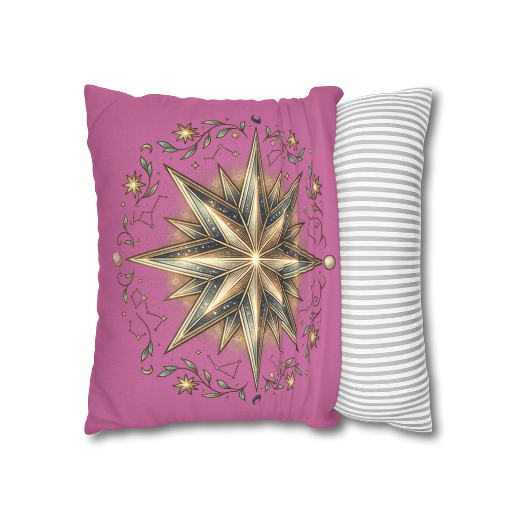 Star Print Light Pink Spun Polyester Square Pillowcase