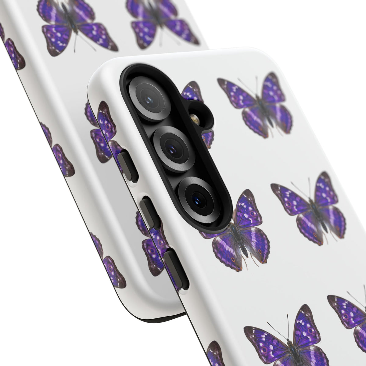 Purple Butterfly Tough Phone Case — Durable Protective iPhone Case with Repeating Butterfly Pattern