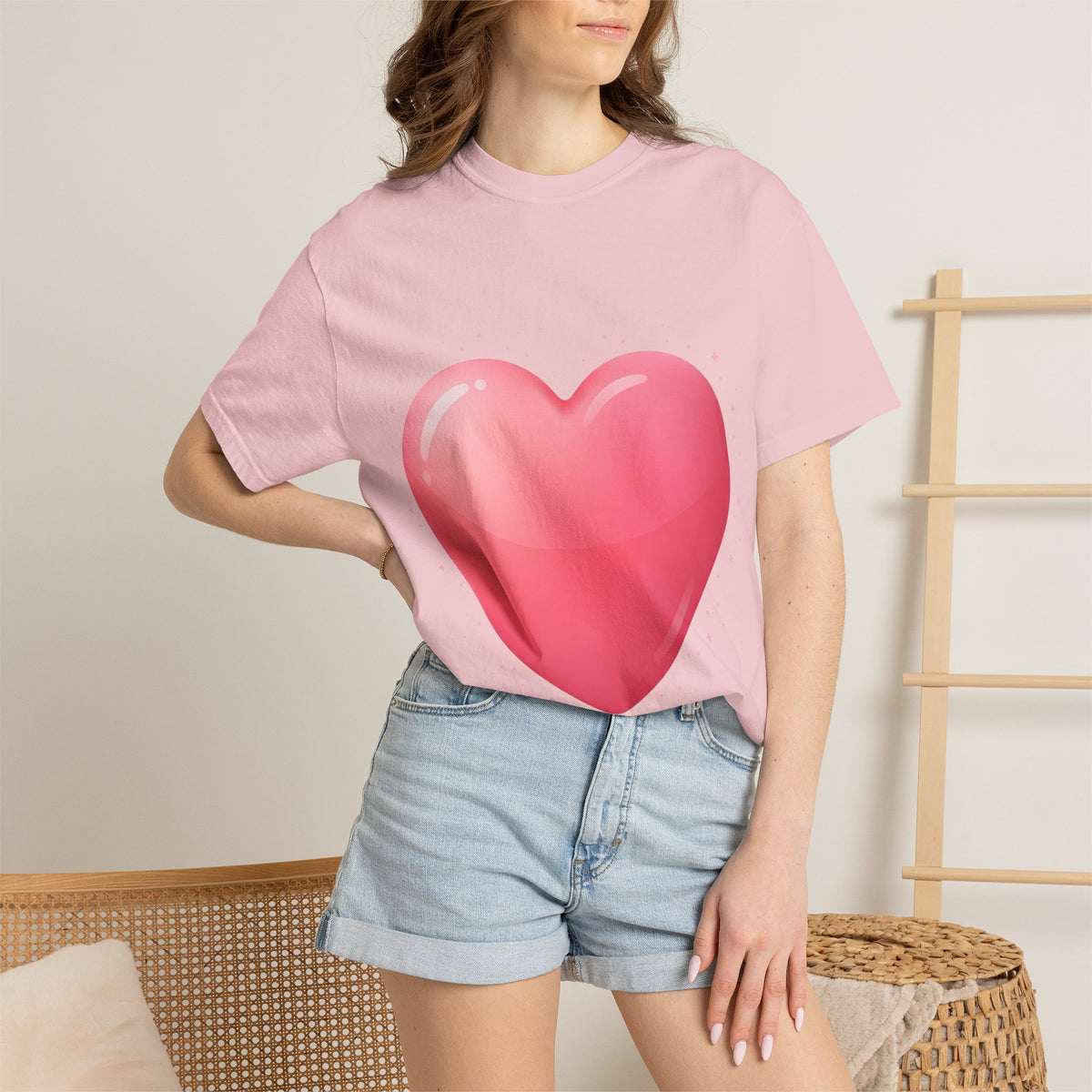 Pink Heart Unisex Garment-Dyed T-shirt