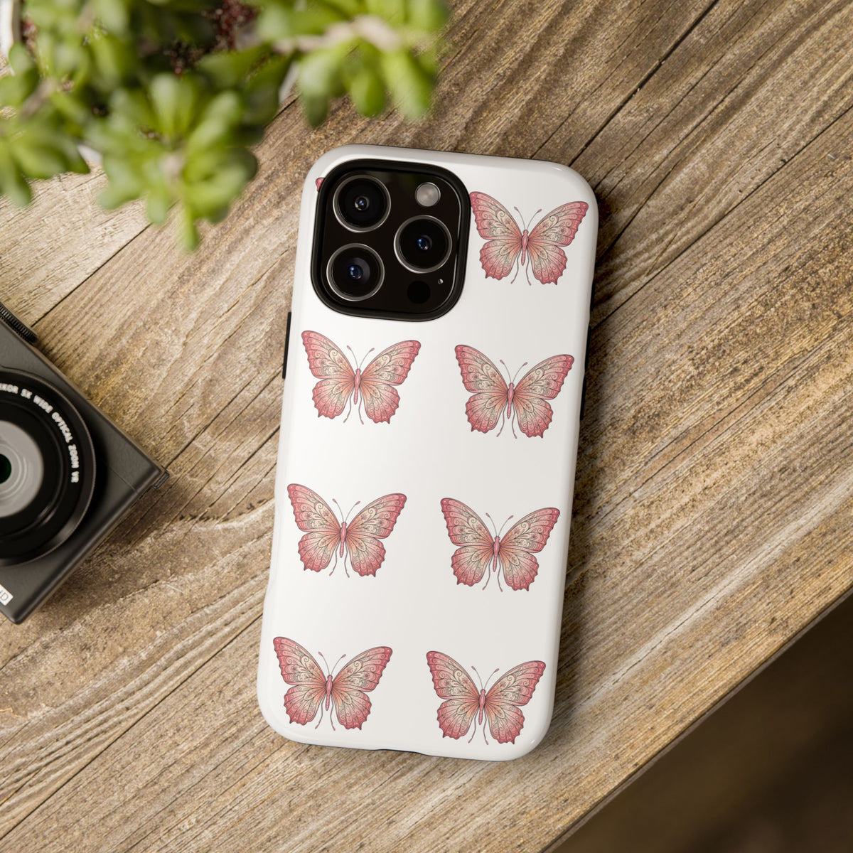 Pink Butterfly Tough Phone Case — Floral Pattern Protective Cover