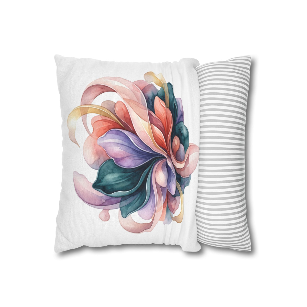 Abstract Floral Accent Pillow White  — Watercolor Swirl Decorative Cushion Cover