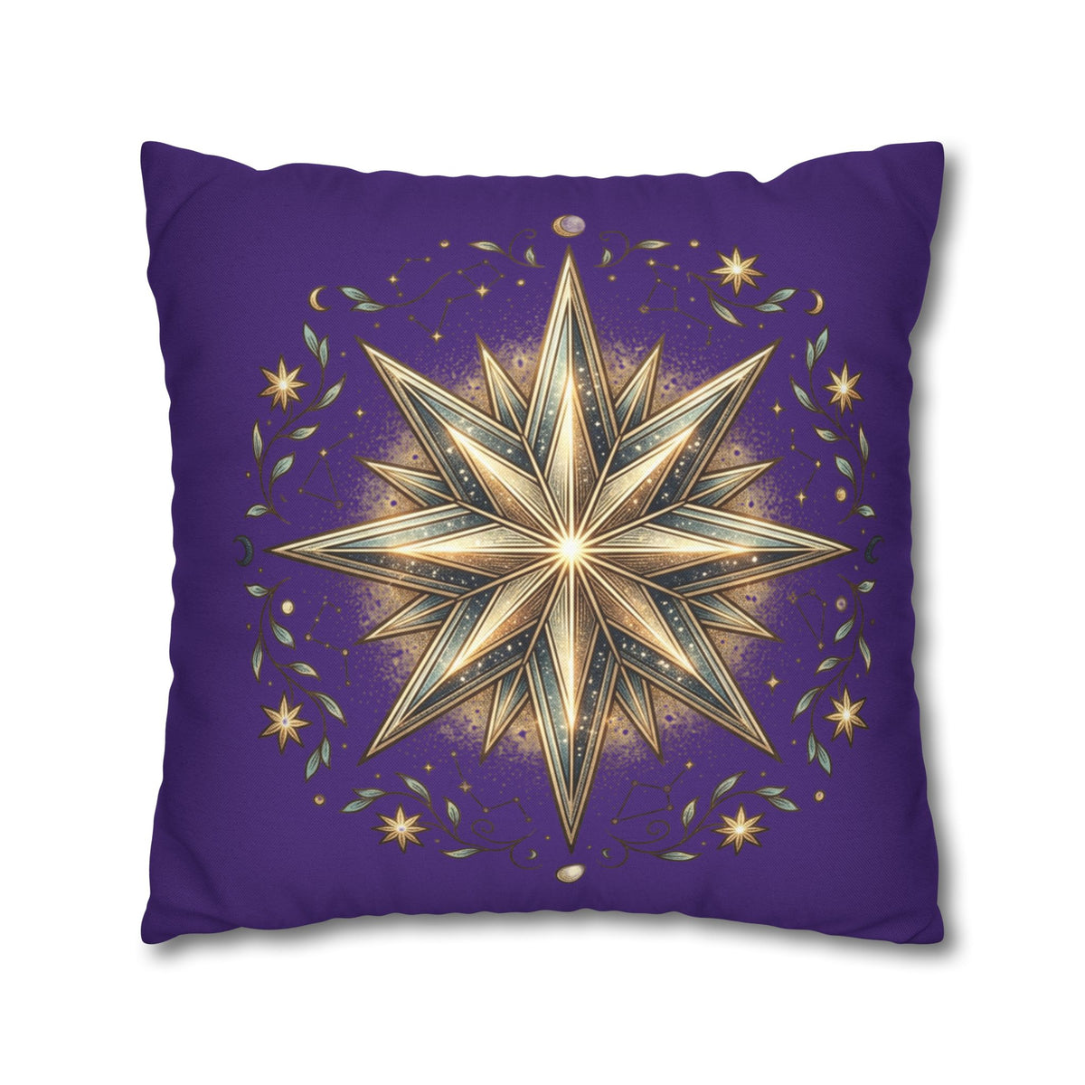 Star Print Dark Purple Spun Polyester Square Pillowcase