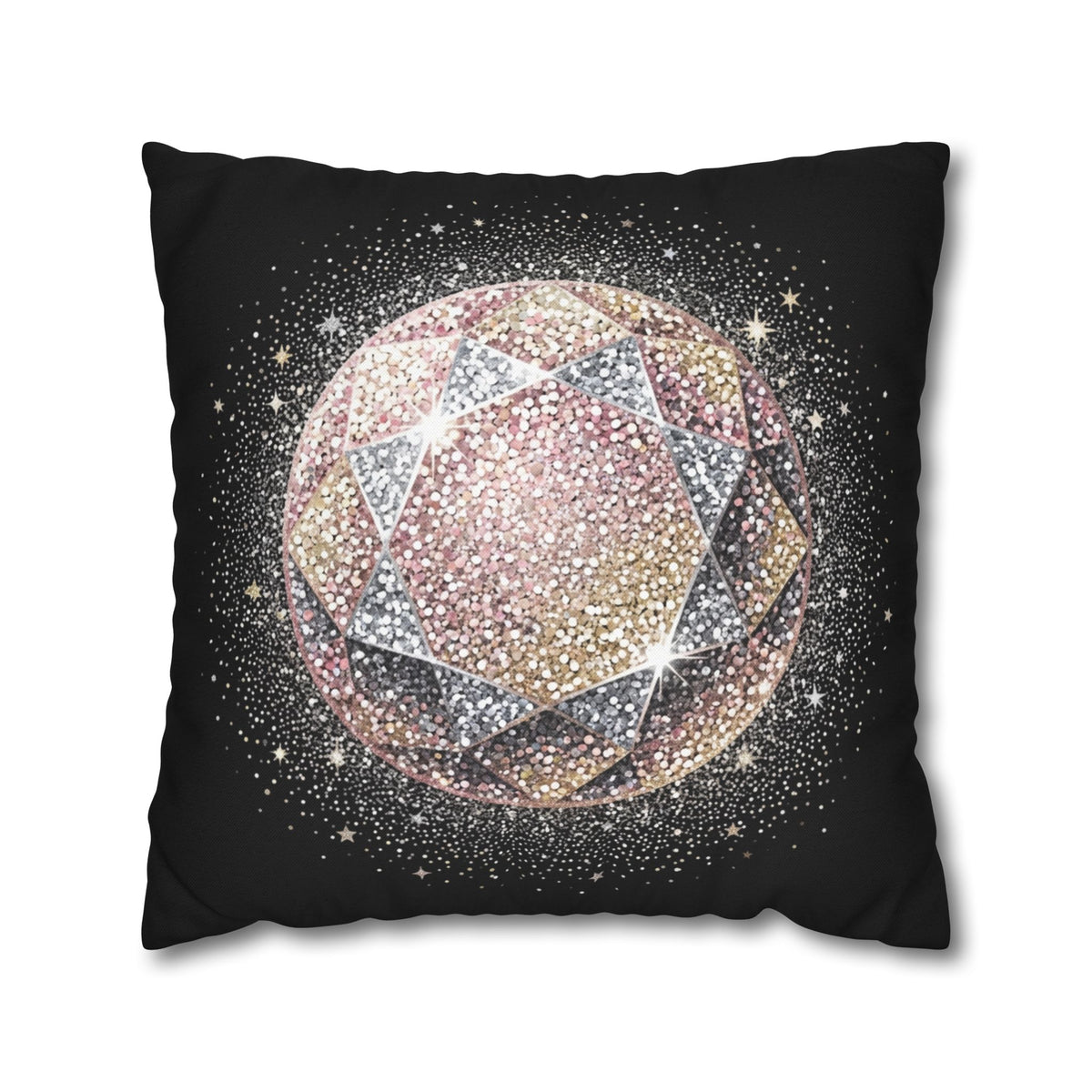 Glittery Black Spun Polyester Square Pillowcase