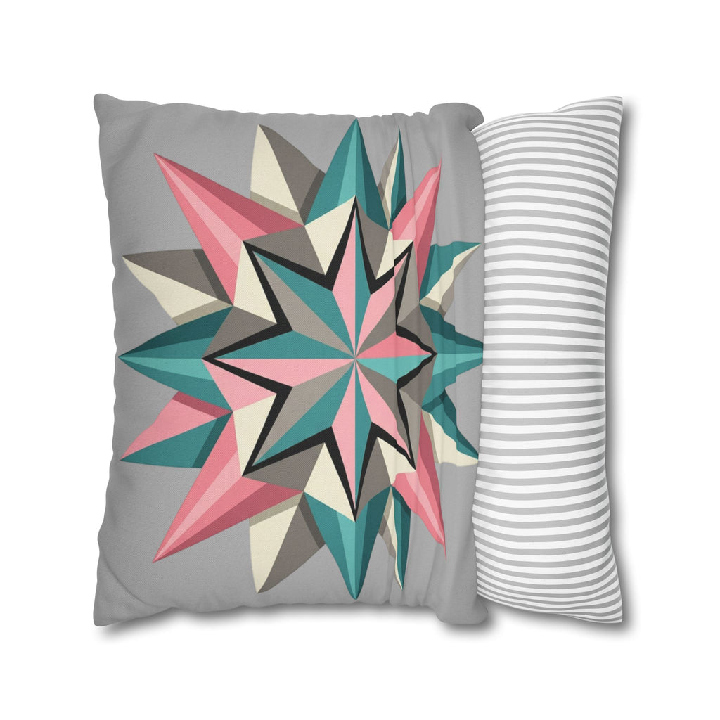 Geometric Starburst Throw Pillowcase — Pink Teal Modern Accent