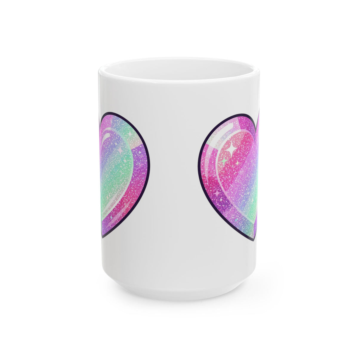 Pastel Glitter Heart Ceramic Mug — Rainbow Sparkle Coffee Cup (11oz, 15oz)