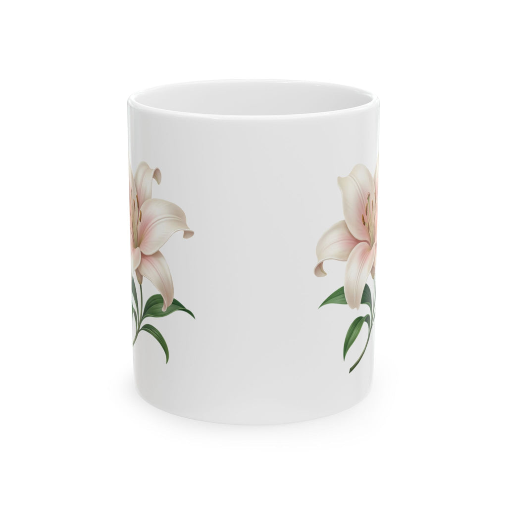 Floral Lily Ceramic Mug — Elegant Pink Lily Coffee Cup (11oz & 15oz)
