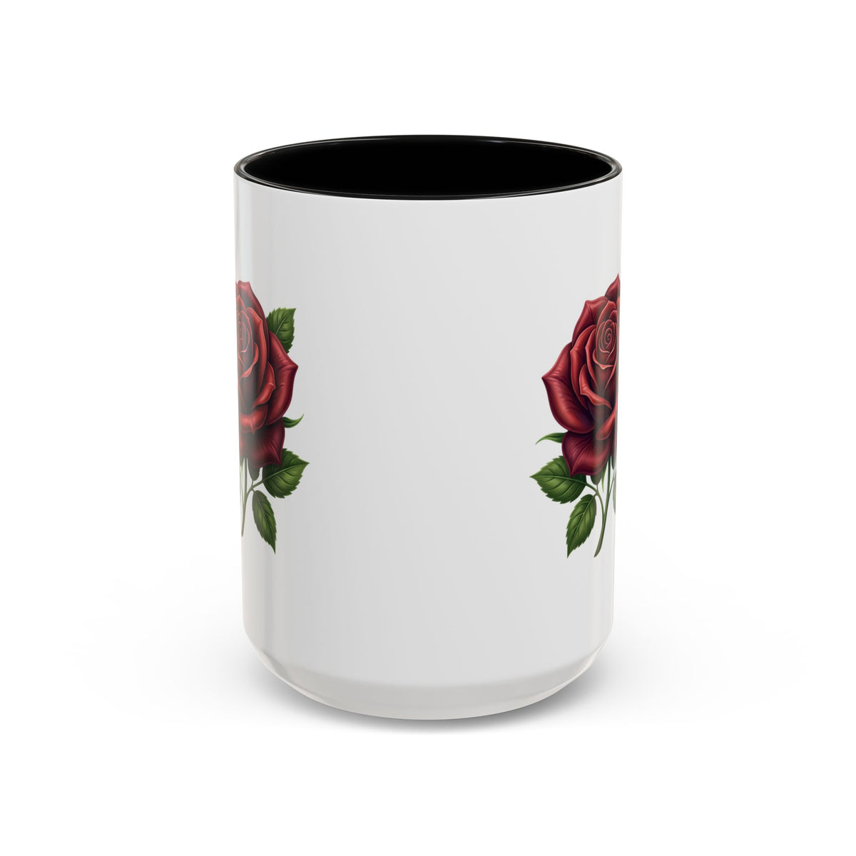 Red Rose Accent Coffee Mug — Floral Ceramic Coffee Cup (11/15oz)