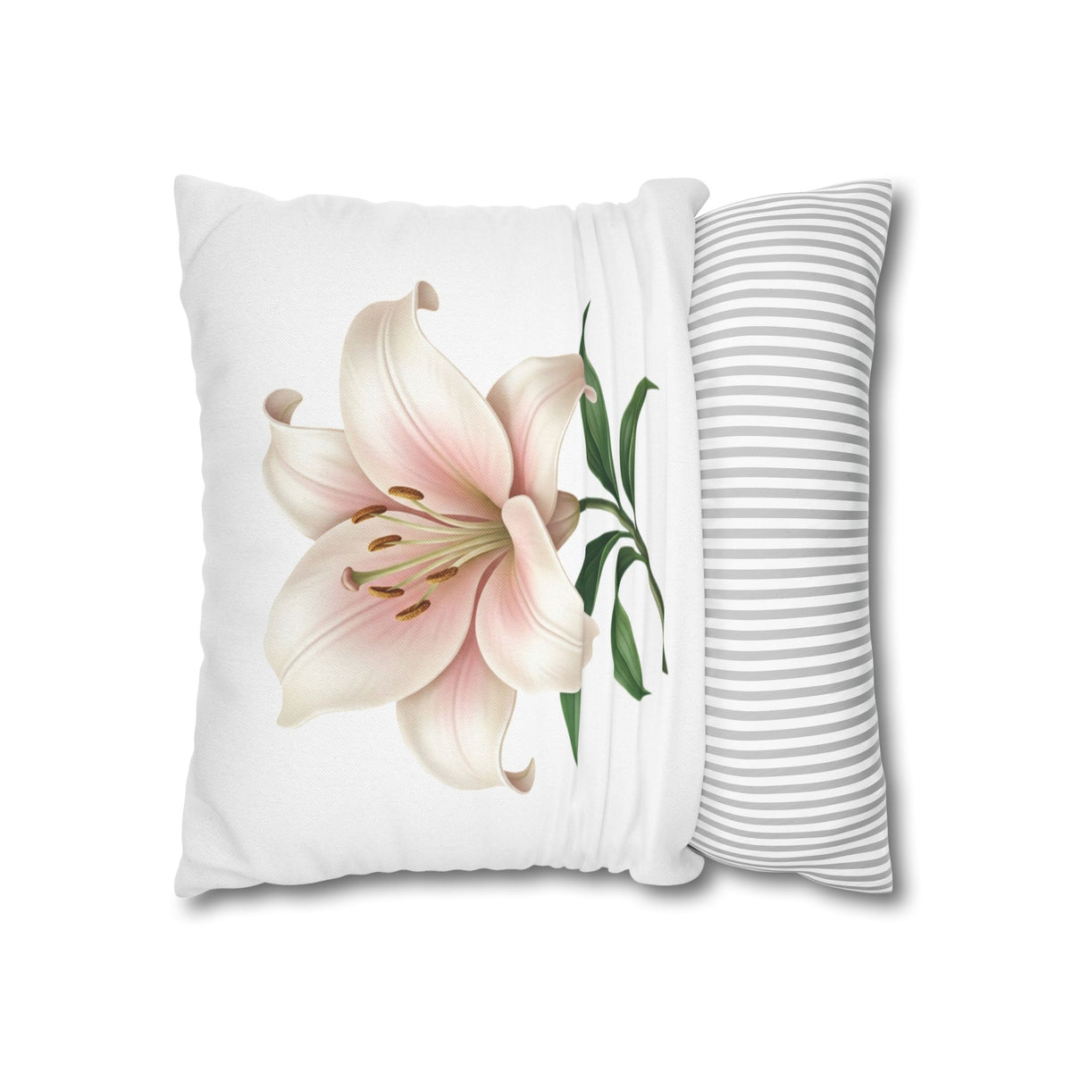 Pink Lily Floral Pillowcase — Decorative Square Throw Pillow Cover