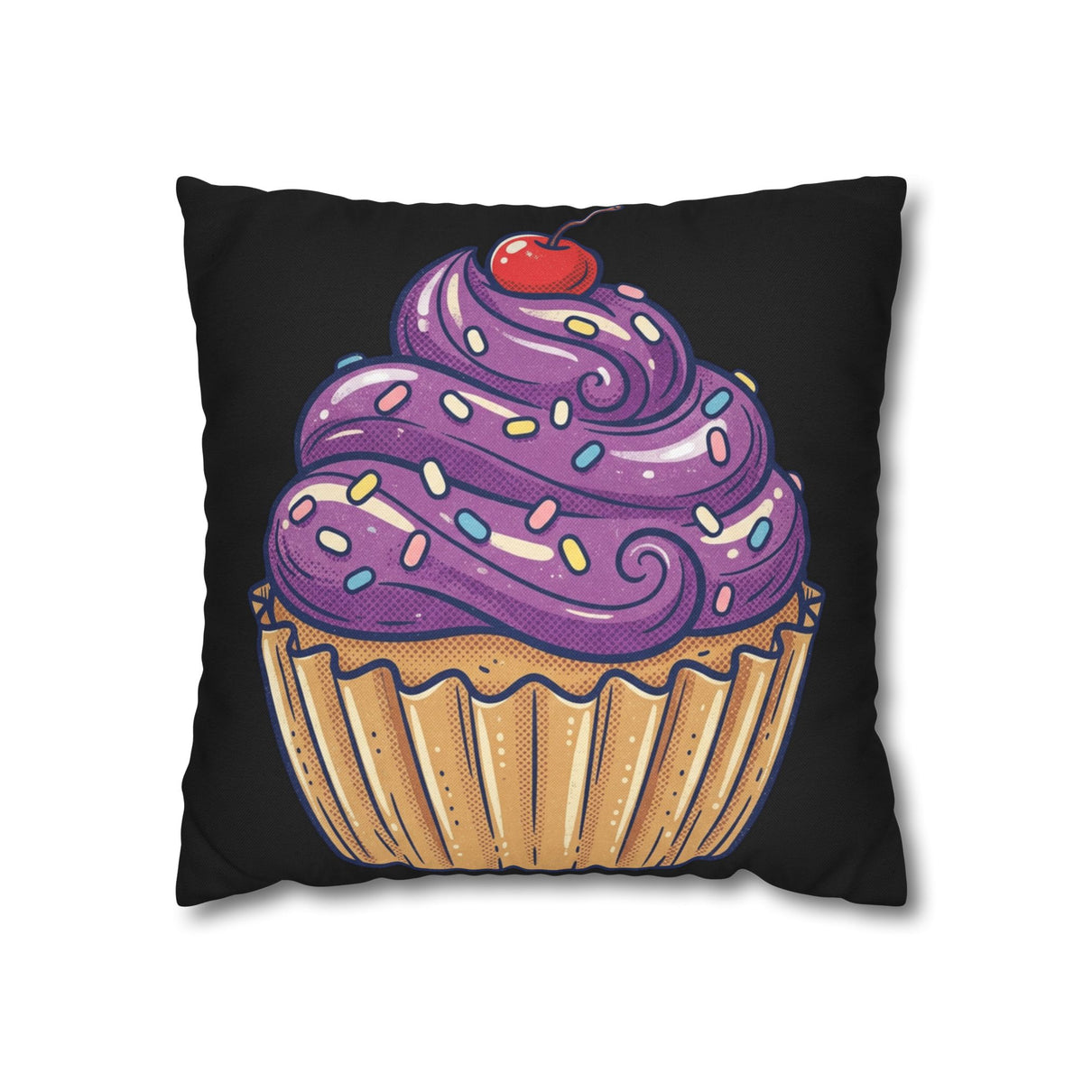 Cupcake Art Pillowcase — Purple Frosting Decorative Throw Pillowcase- Black