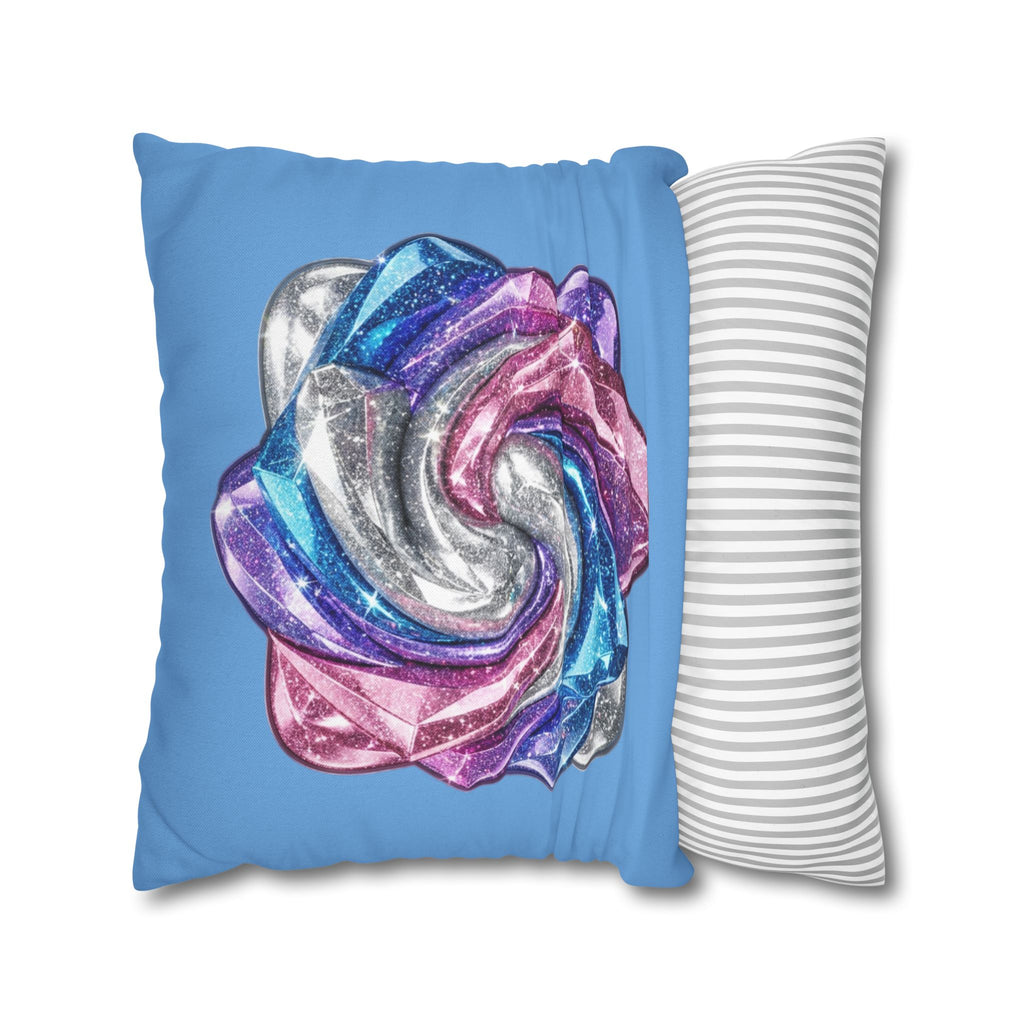 3D Glitter Design Light Blue Spun Polyester Square Pillowcase