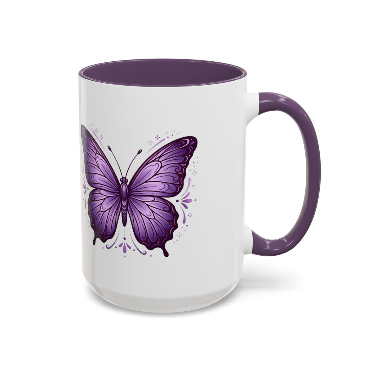 Purple Butterfly Accent Coffee Mug — 11oz & 15oz Decorative Tea Cup