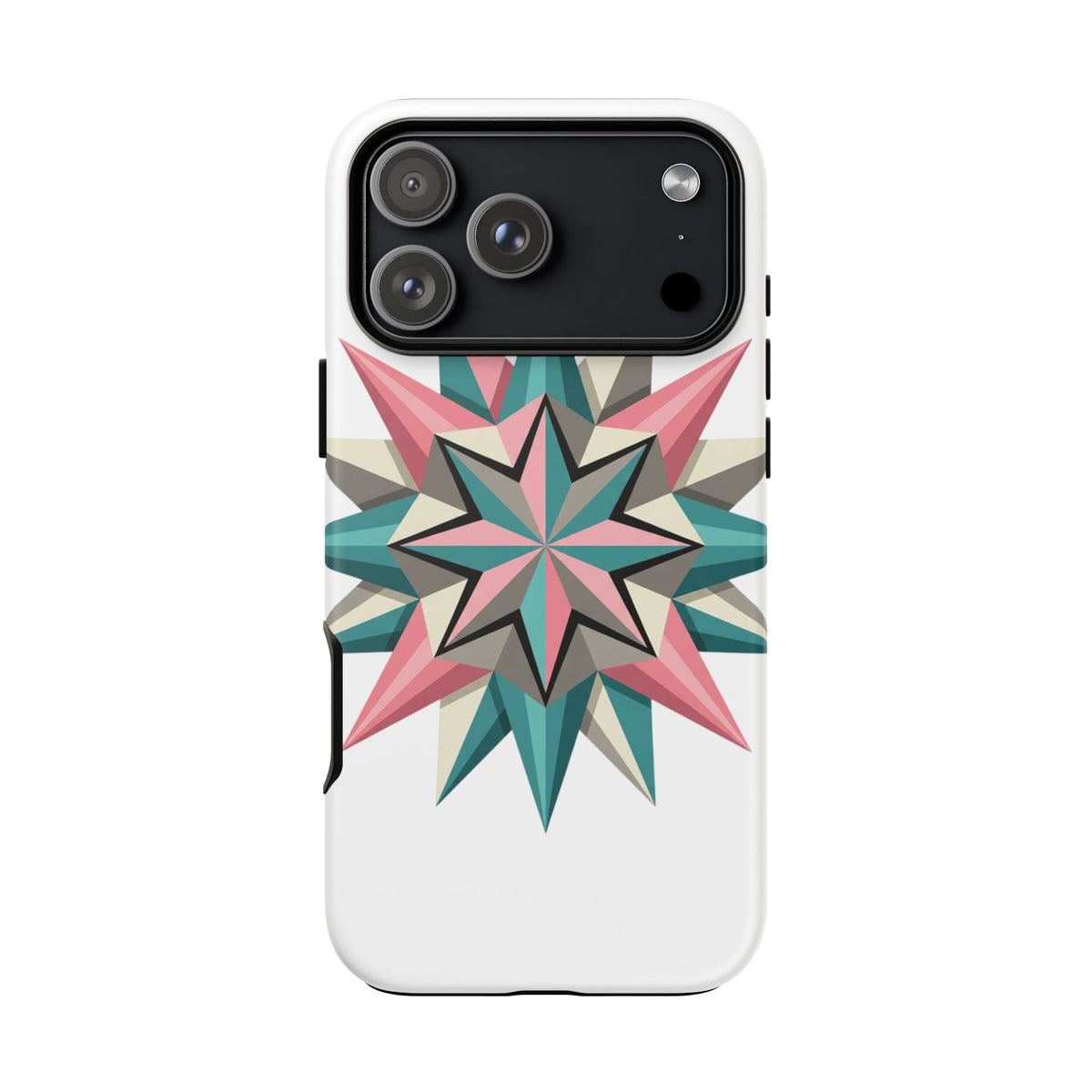 Geometric Star Tough Phone Case – Pink Teal Compass Design