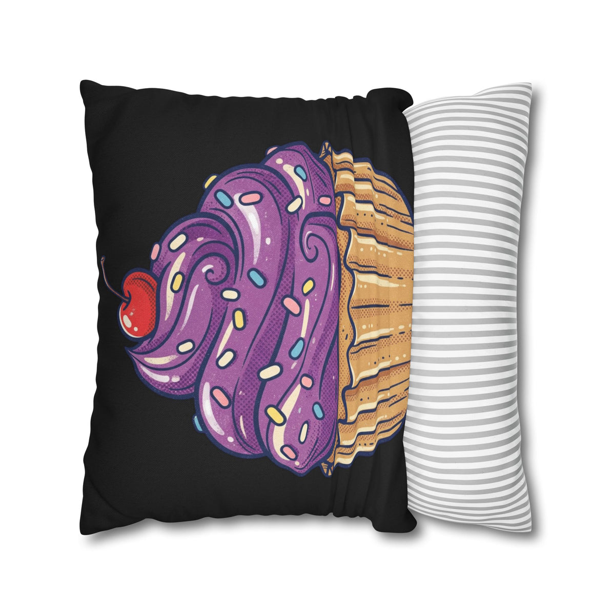 Cupcake Art Pillowcase — Purple Frosting Decorative Throw Pillowcase- Black