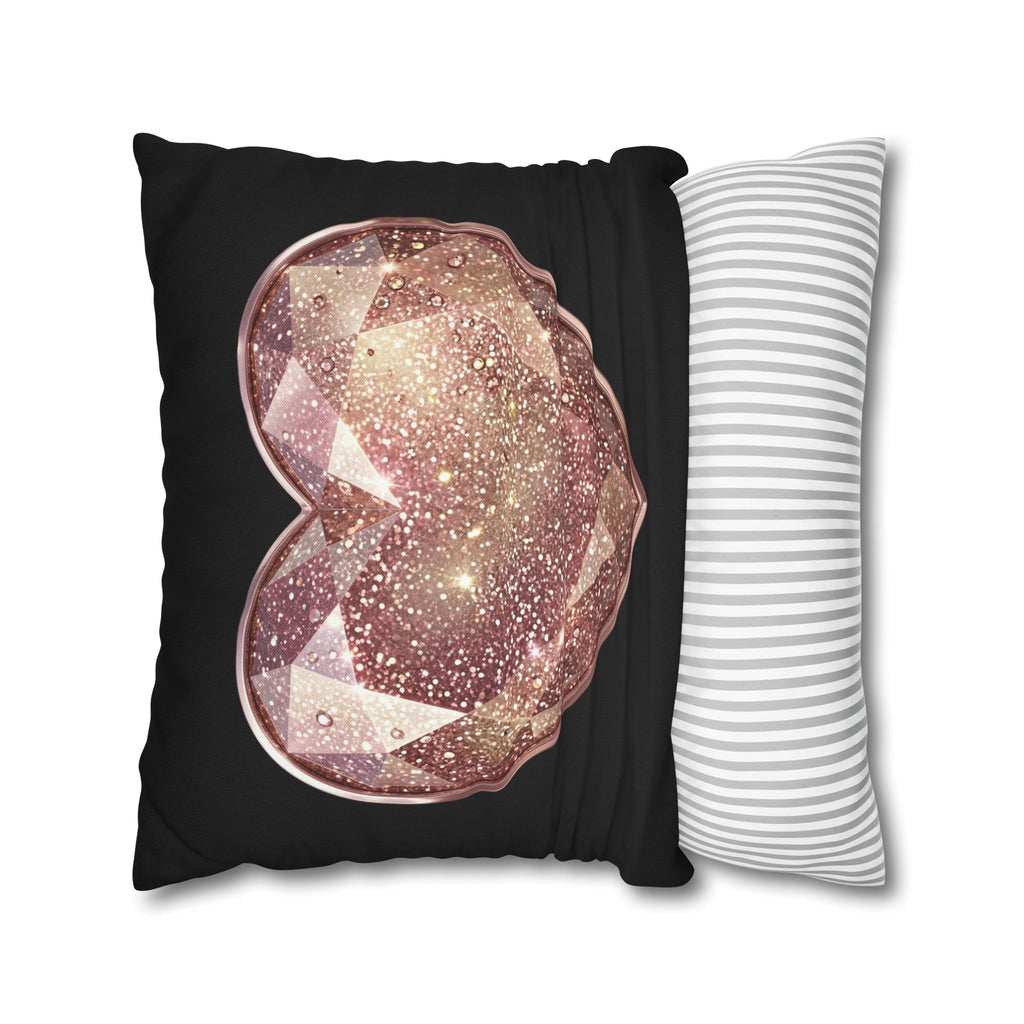 Glitter Rose Gold Crystal Heart Pillowcase- Black