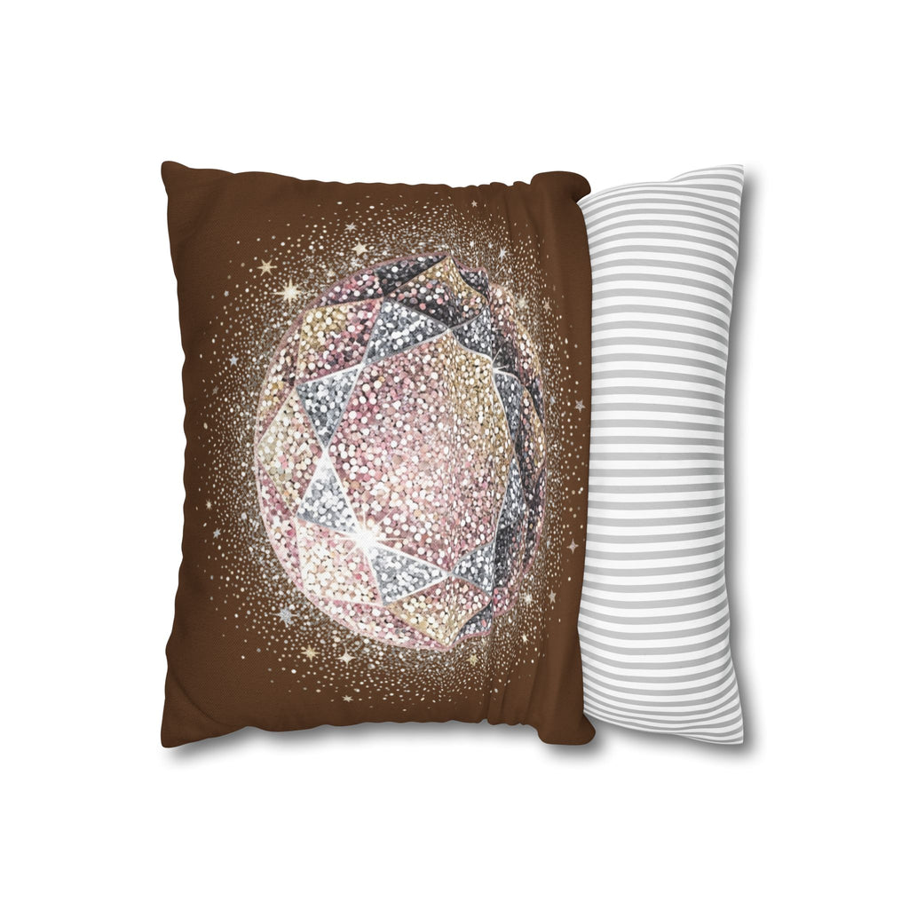 Glittery Brown Spun Polyester Square Pillowcase