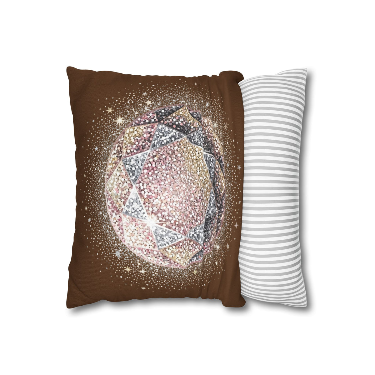 Glittery Brown Spun Polyester Square Pillowcase