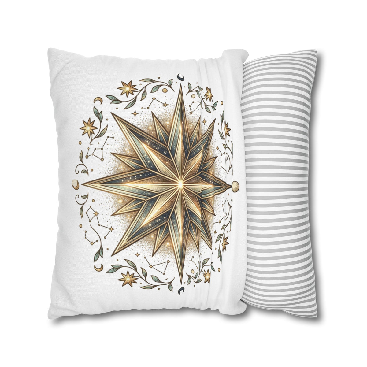 Gold Nautical Star Decorative Pillowcase — Coastal Boho Accent