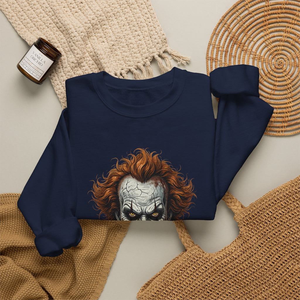 Creepy Clown Crewneck Sweatshirt – Horror Movie Inspired Graphic