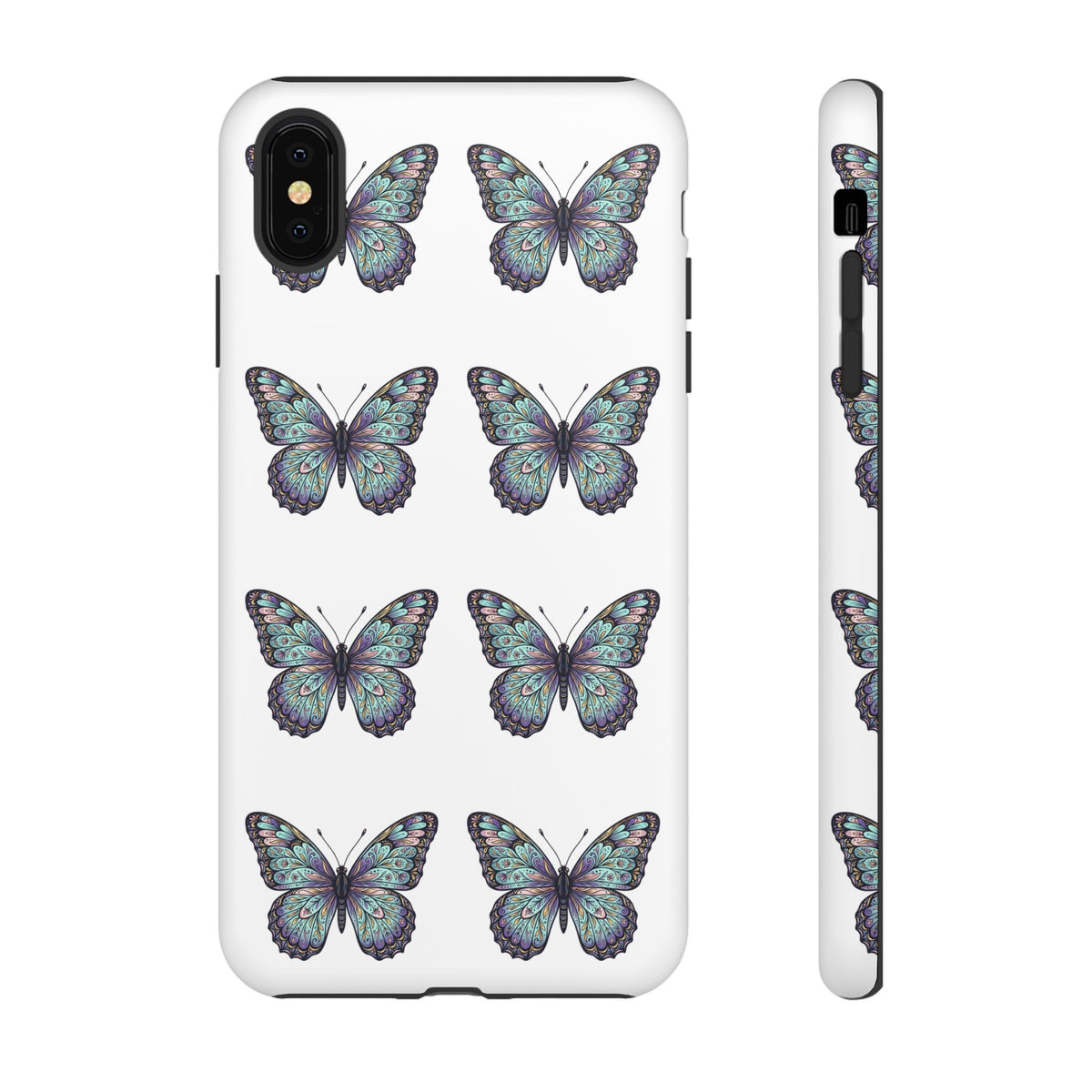 Butterfly Pattern Tough Phone Case — Vintage Teal Floral Protective Cover