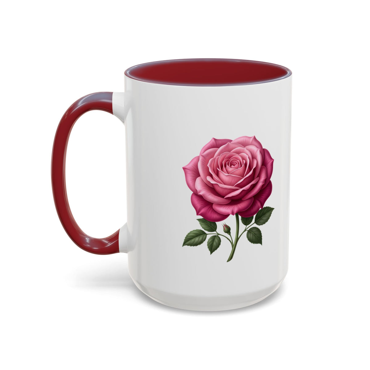 Pink Rose Accent Coffee Mug — Floral Tea & Coffee Cup (11/15 oz)