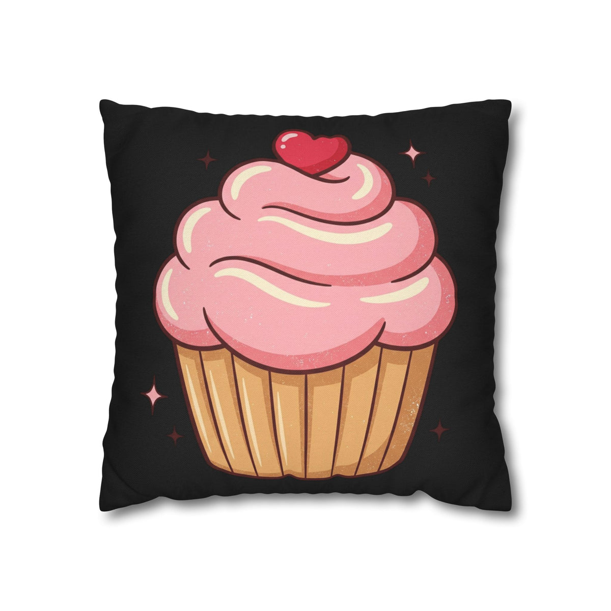 Pink Cupcake Spun Polyester Square Pillowcase- Black