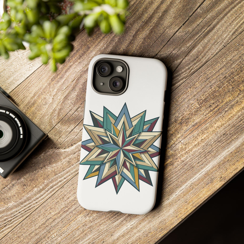 Geometric Star Phone Case — Teal & Earthtone Mandala Design