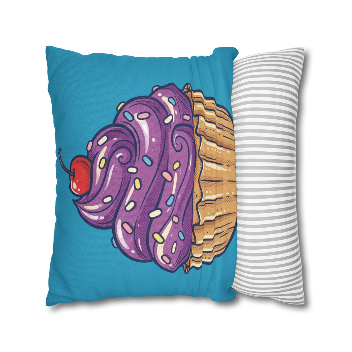 Cupcake Pillowcase — Cute Purple Frosting Decorative Throw Pillow- Turquoise