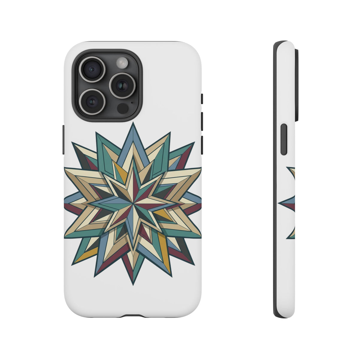 Geometric Star Phone Case — Teal & Earthtone Mandala Design
