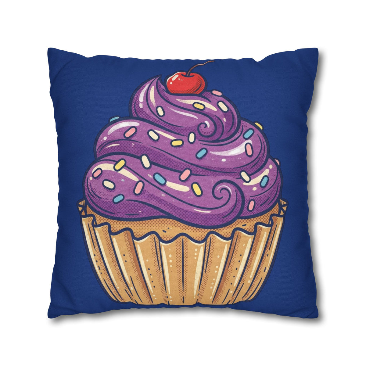 Cupcake Decor Pillowcase — Purple Frosting Dessert Throw Pillow Cover- Navy